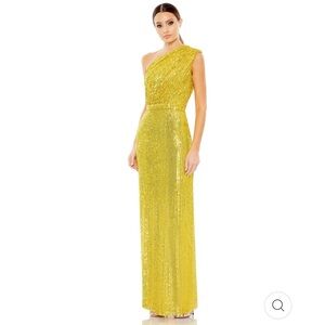 Mac Duggal One Shoulder Yellow Gold Dress